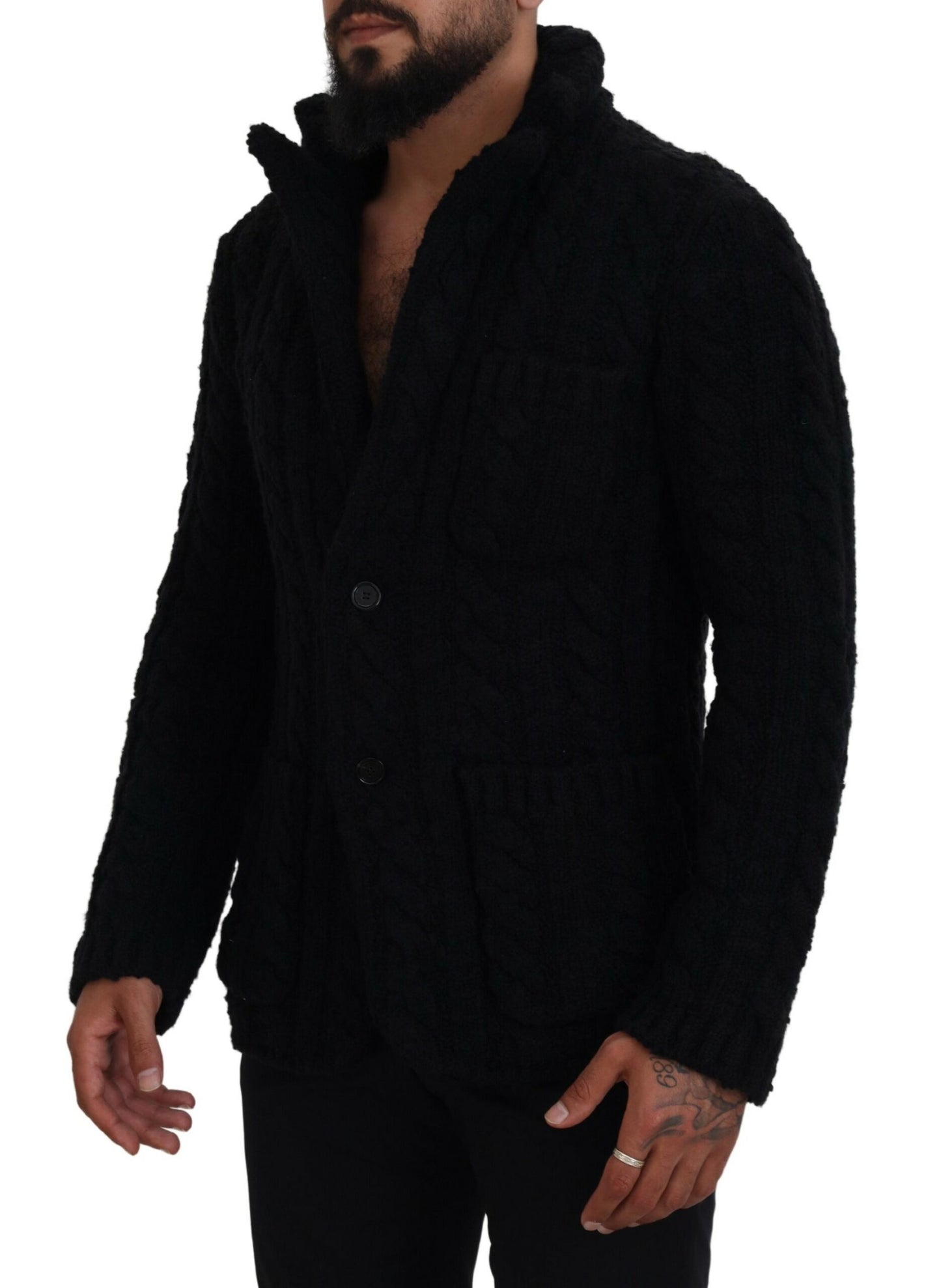 - Elegant Black Wool-Cashmere Blend Cardigan
