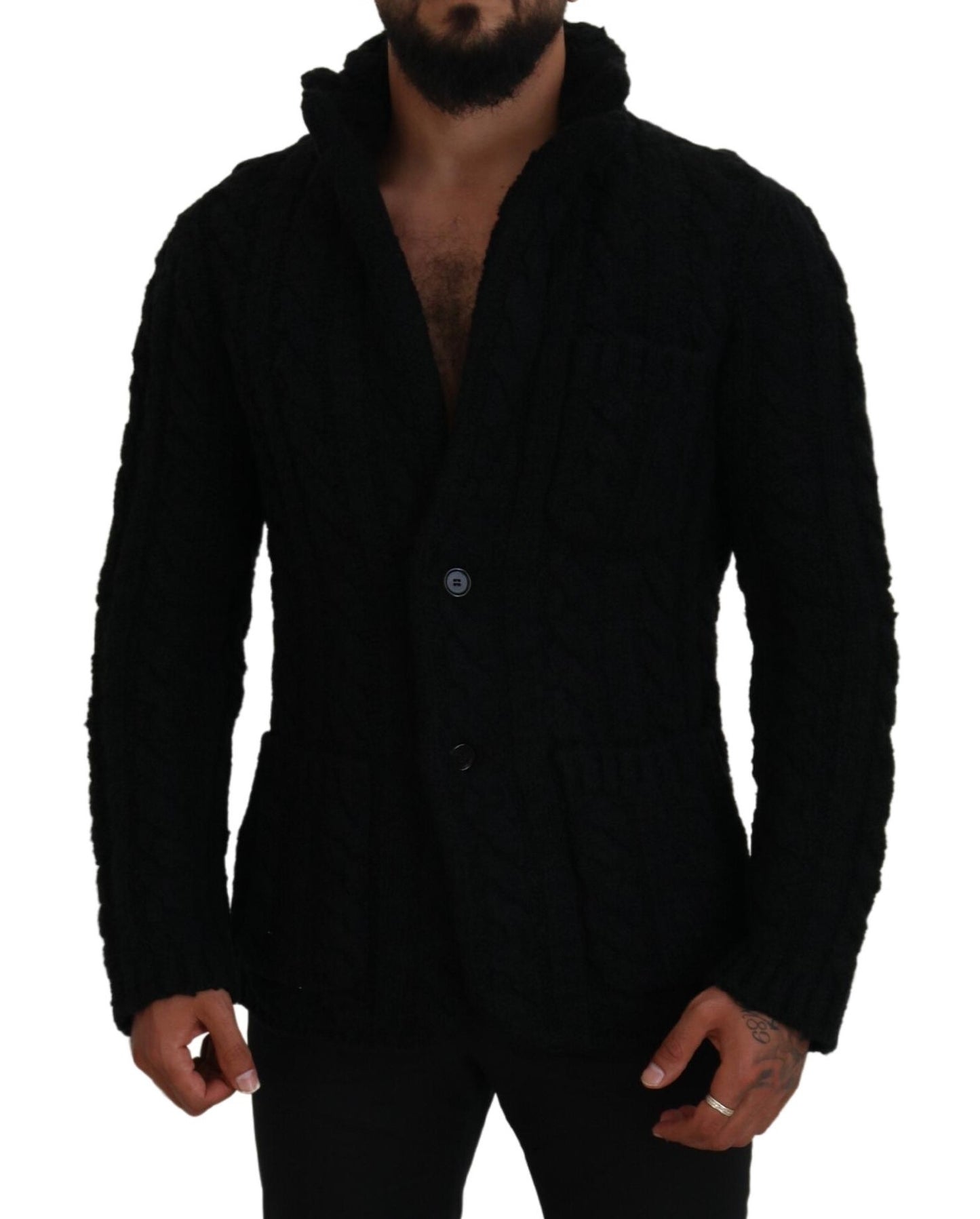 - Elegant Black Wool-Cashmere Blend Cardigan