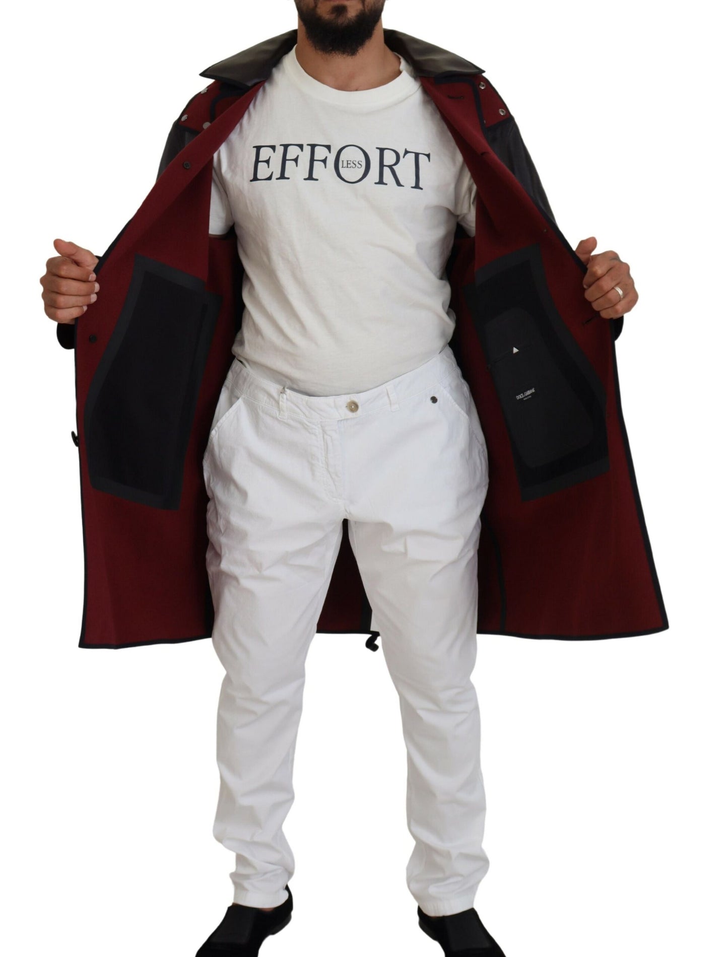 - Elegant Hooded Parka Coat in Black and Bordeaux