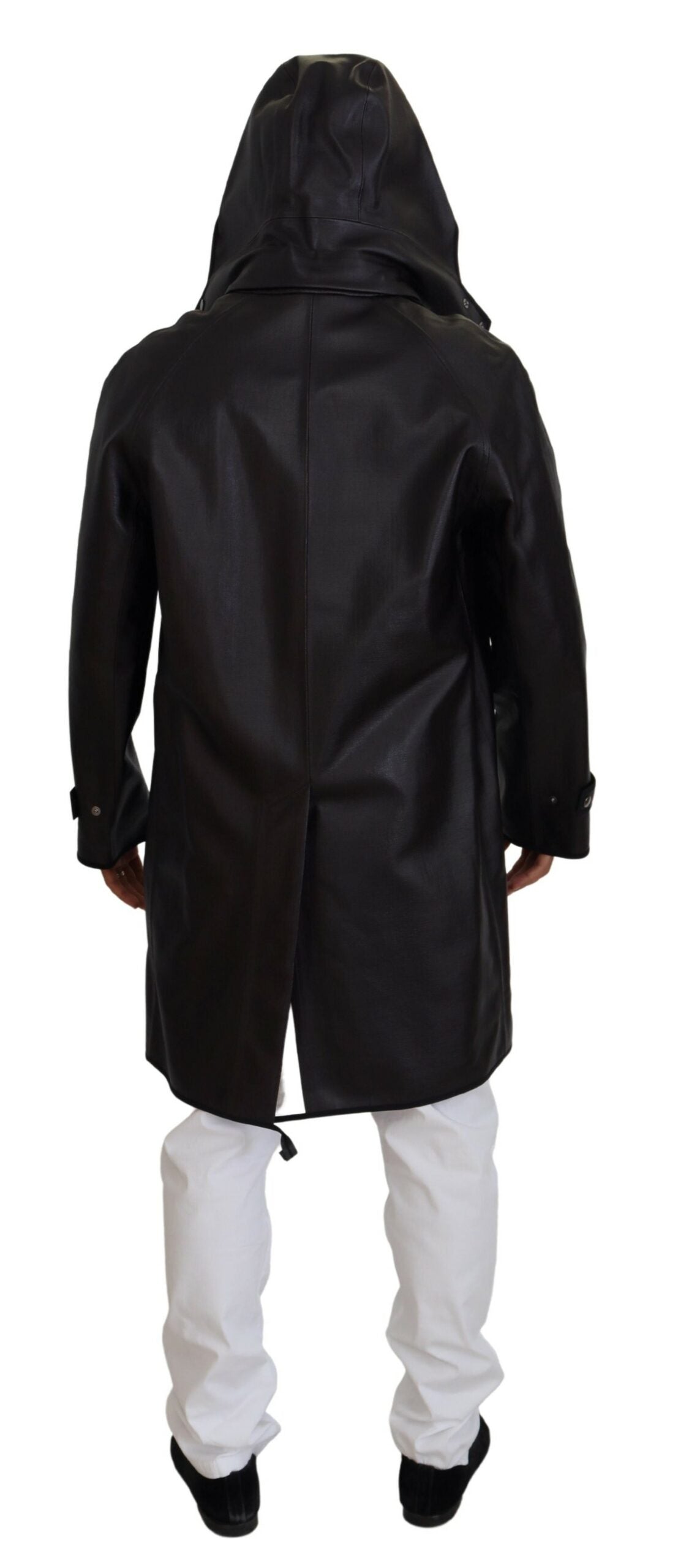 - Elegant Hooded Parka Coat in Black and Bordeaux