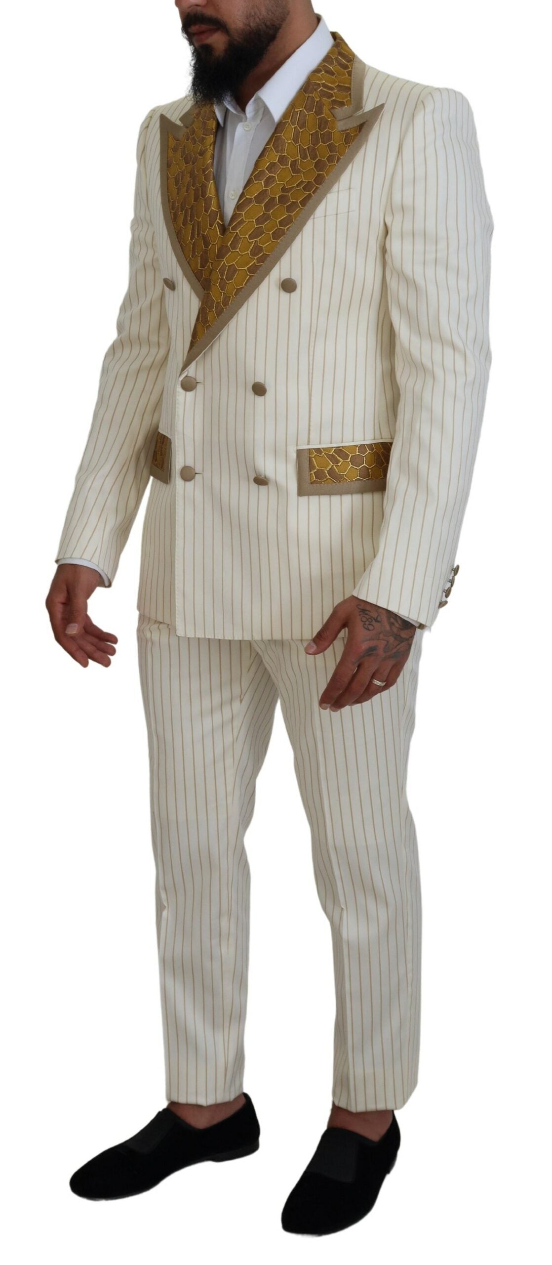 - Elegant Off White Double Breasted Suit