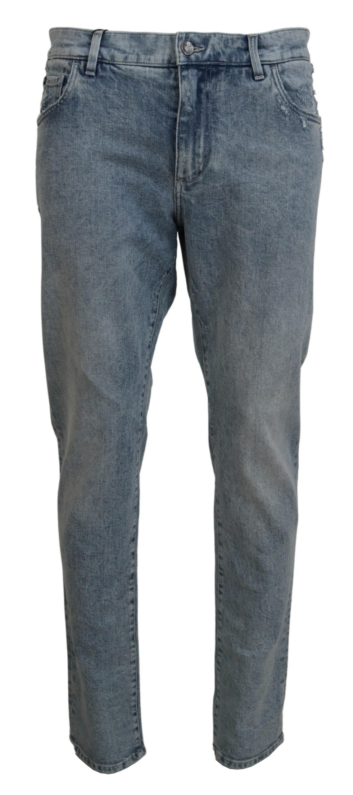 - Elegant Slim-Fit Light Blue Denim Pants