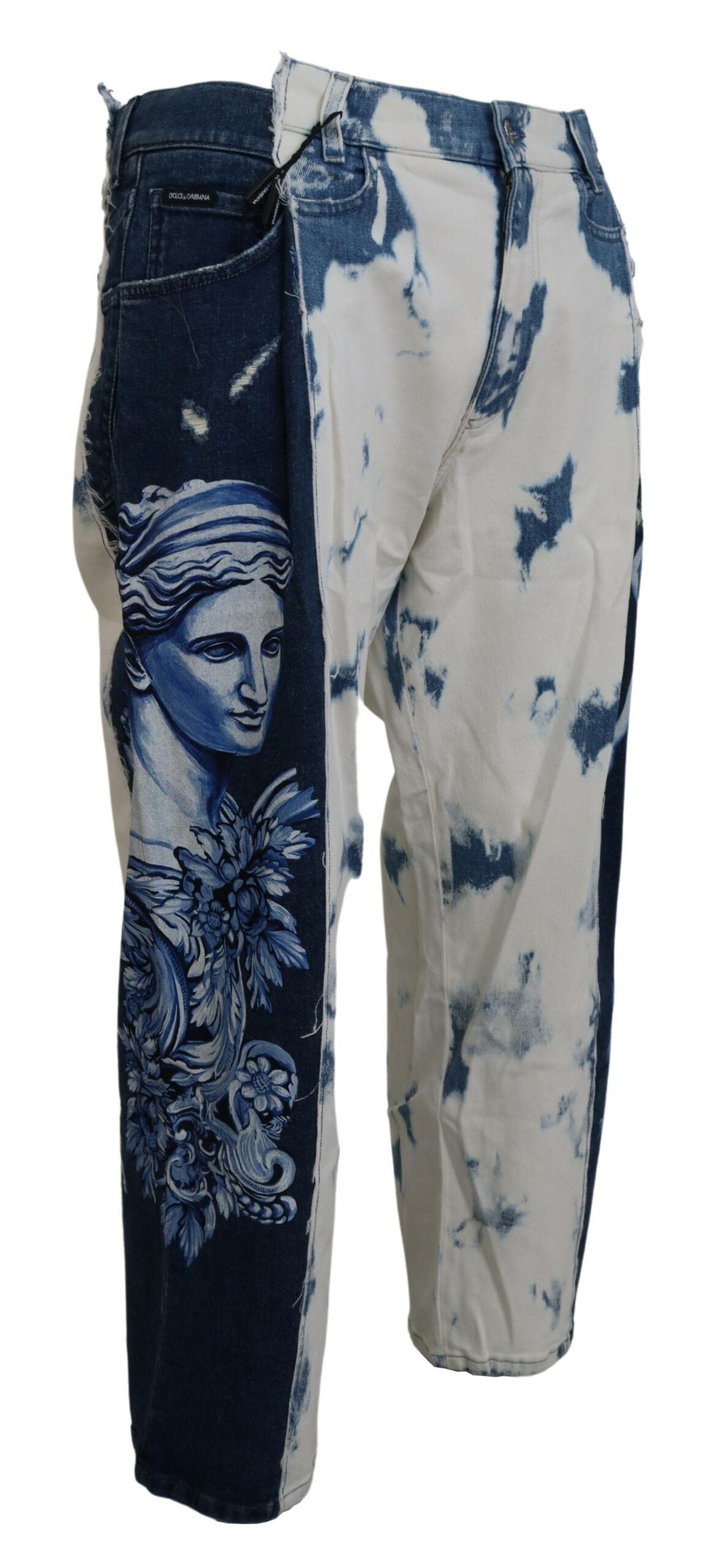 - Elegant Loose Fit Denim Pants with Unique Print