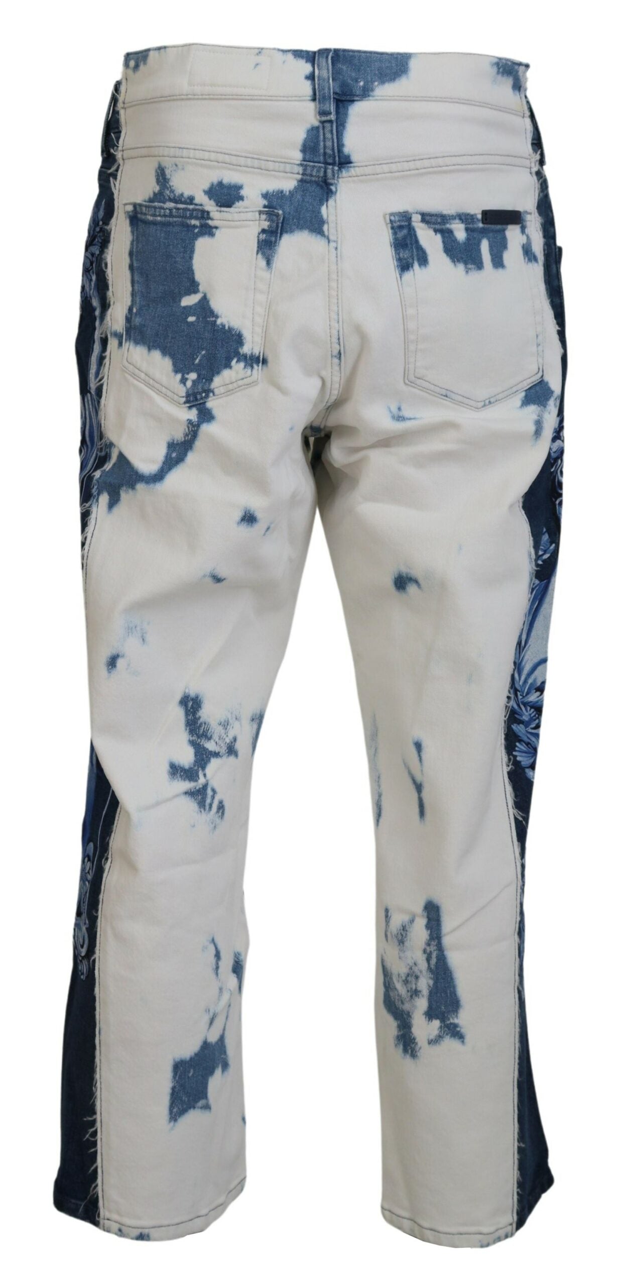 - Elegant Loose Fit Denim Pants with Unique Print