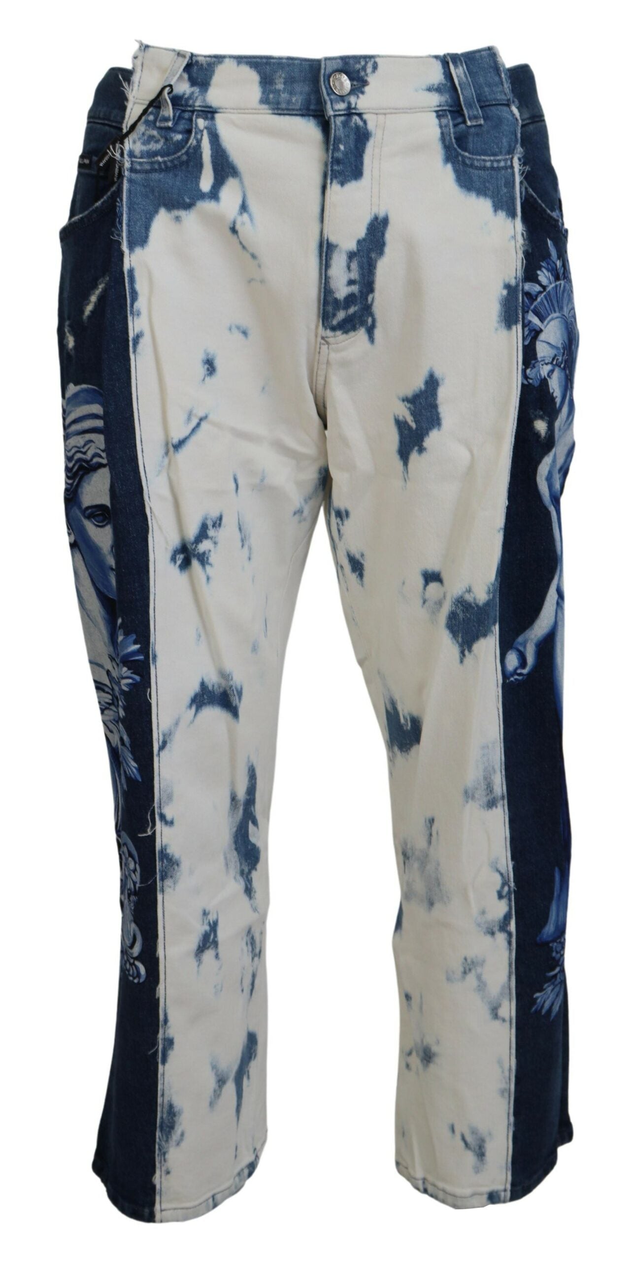 - Elegant Loose Fit Denim Pants with Unique Print