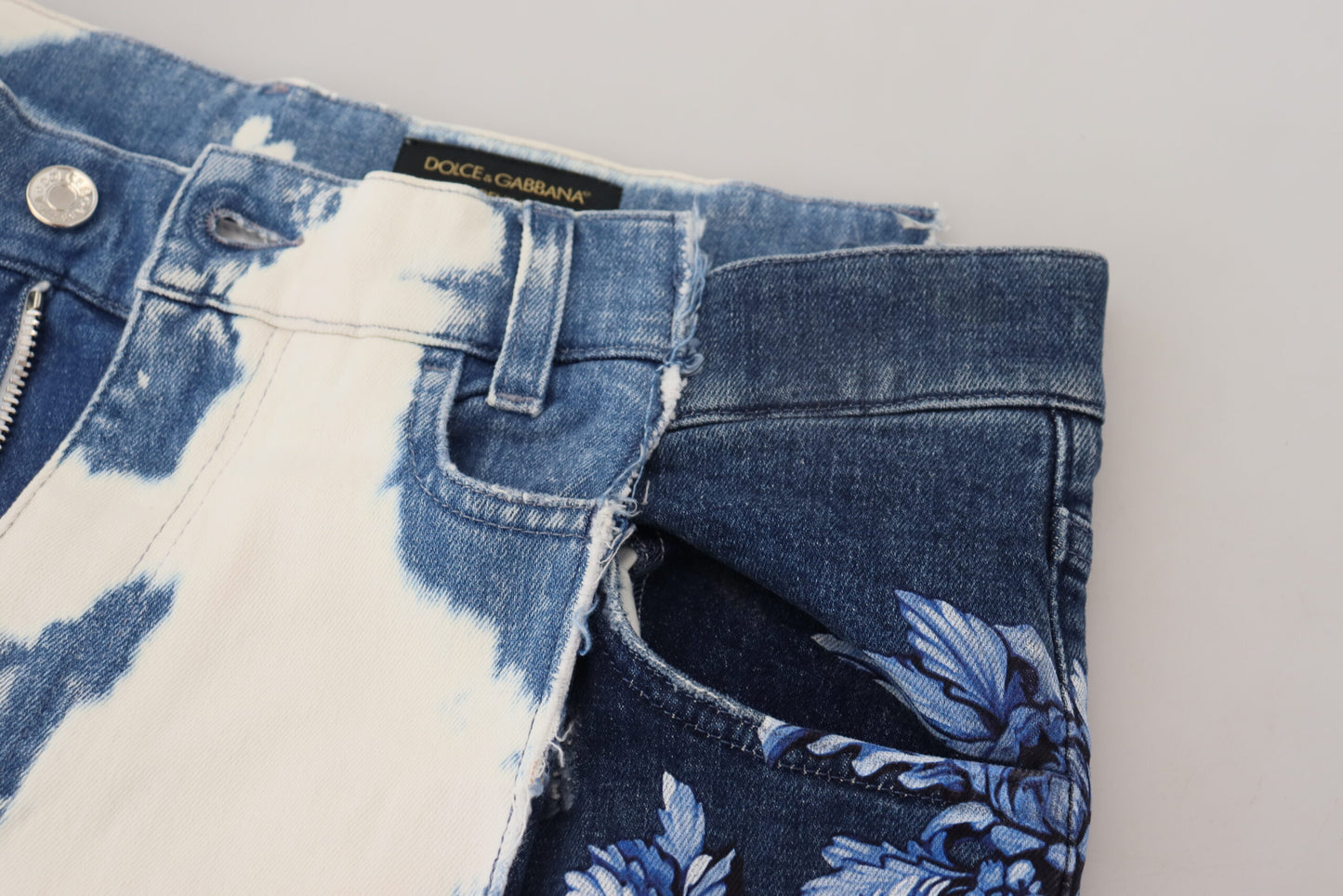 - Elegant Loose Fit Denim Pants with Unique Print