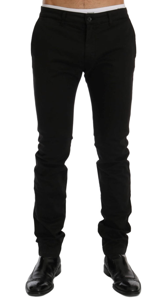 - Elegant Slim Fit Black Cotton Trousers