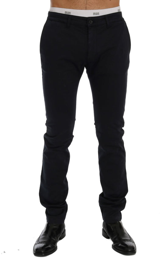 - Chic Slim-Fit Blue Cotton Stretch Pants
