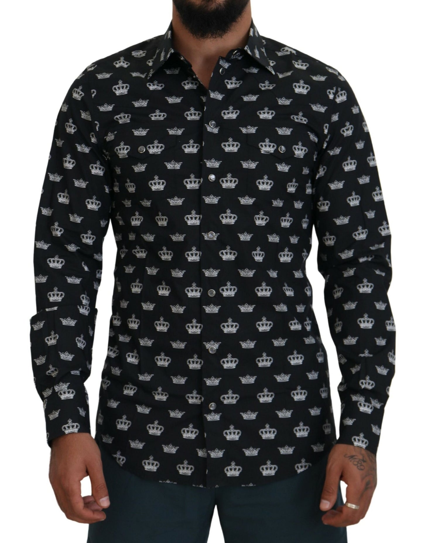 - Elegant Slim Fit Crown Print Formal Shirt