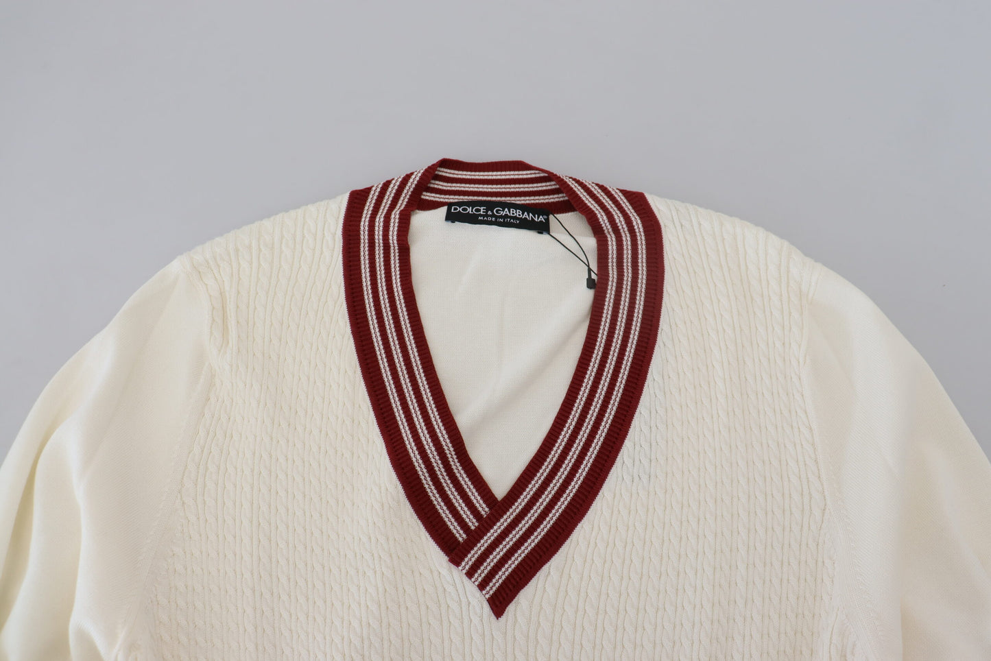 - Off White Silk Cotton V-Neck Sweater