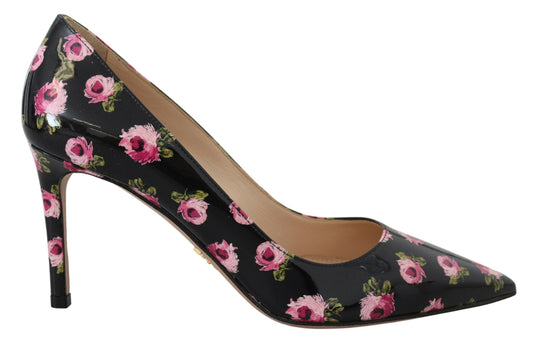 - Elegant Floral Print Leather Pumps