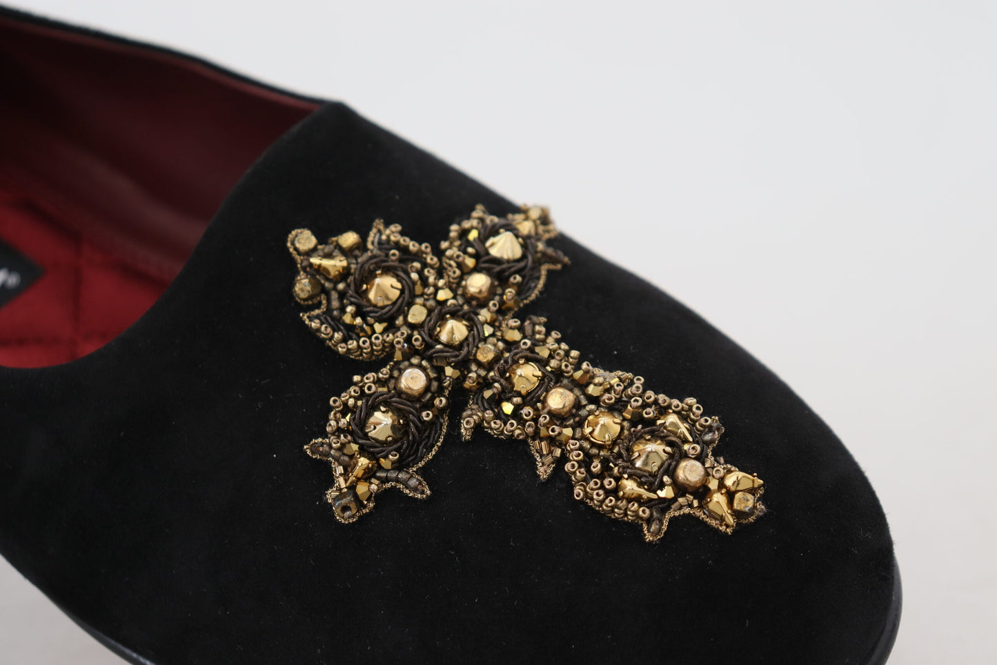 - Black Gold Crystal Sequined Loafers