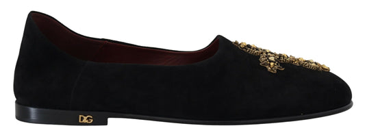 - Black Gold Crystal Sequined Loafers