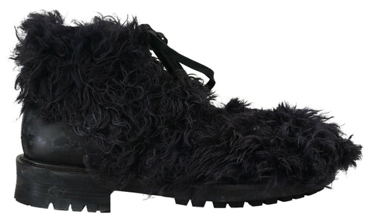 - Black Leather Shearling Ankle Boots