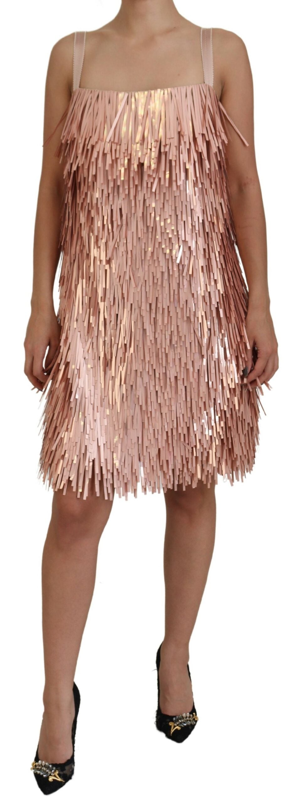 - Elegant Pink A-Line Tinsel Dress