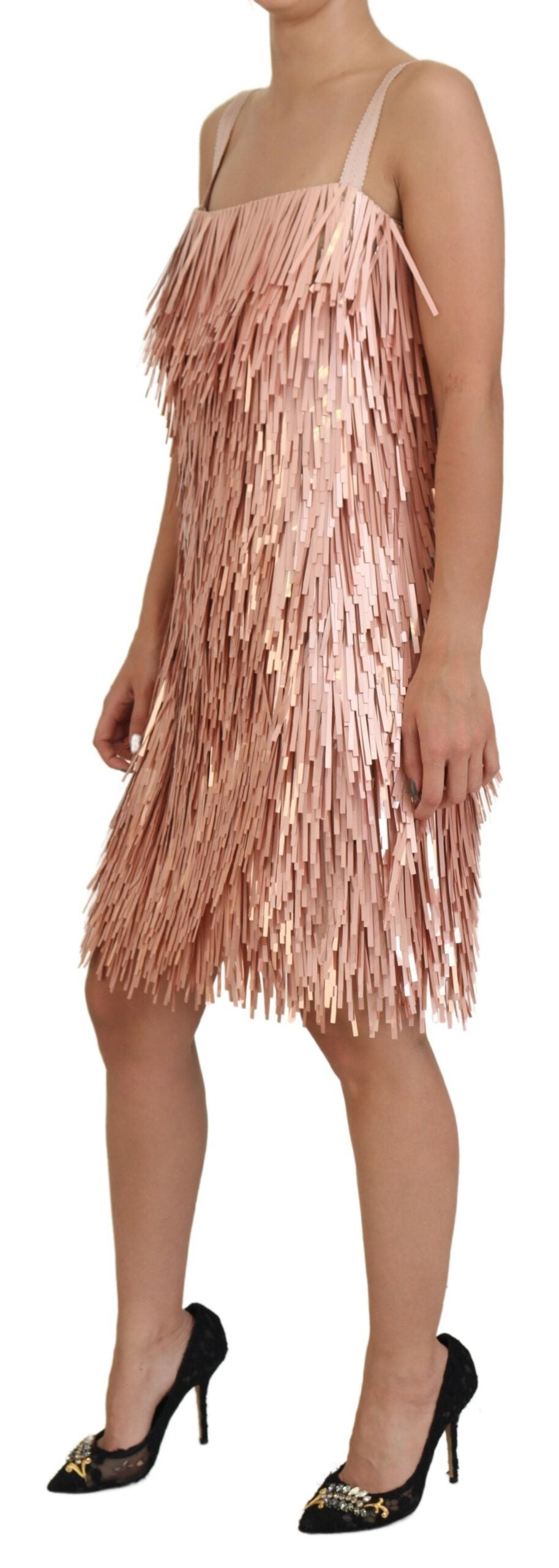 - Elegant Pink A-Line Tinsel Dress