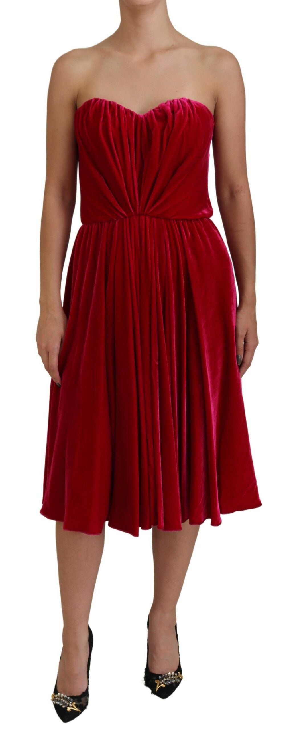 - Enchanting Strapless Midi Dress in Dark Pink