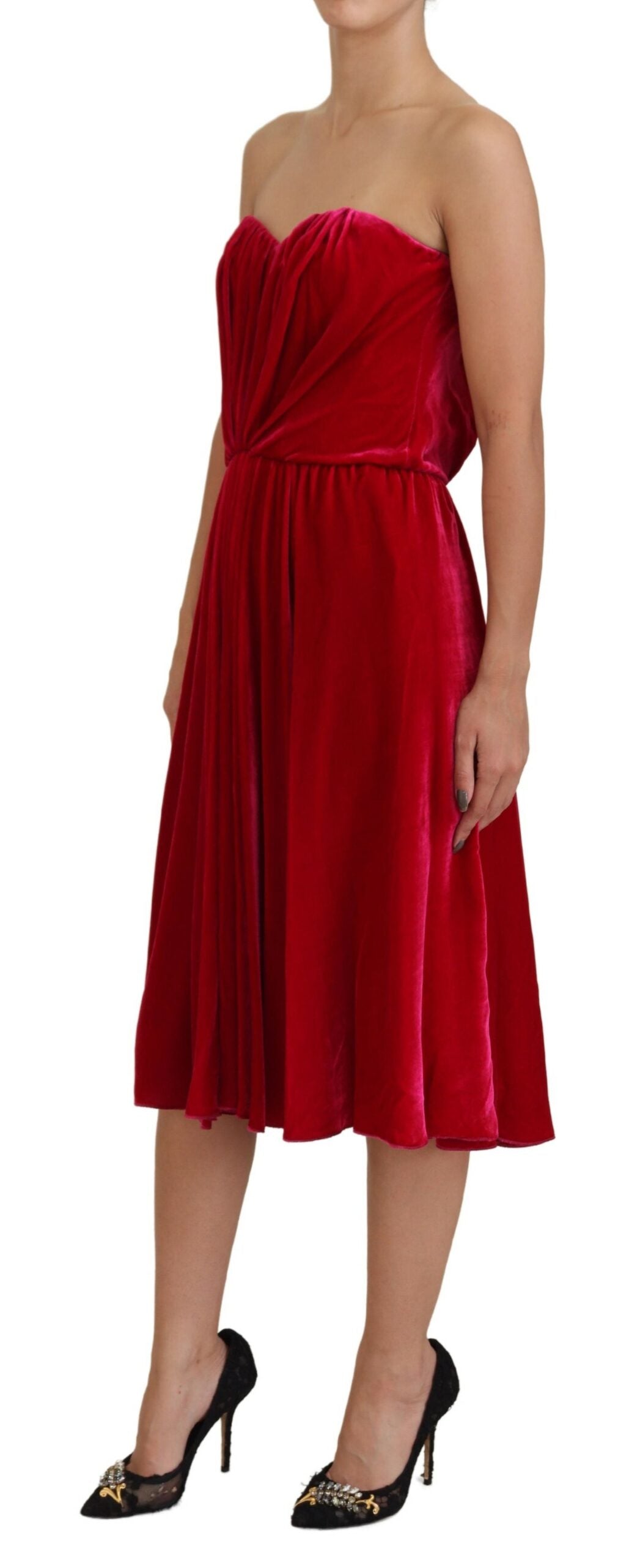 - Enchanting Strapless Midi Dress in Dark Pink