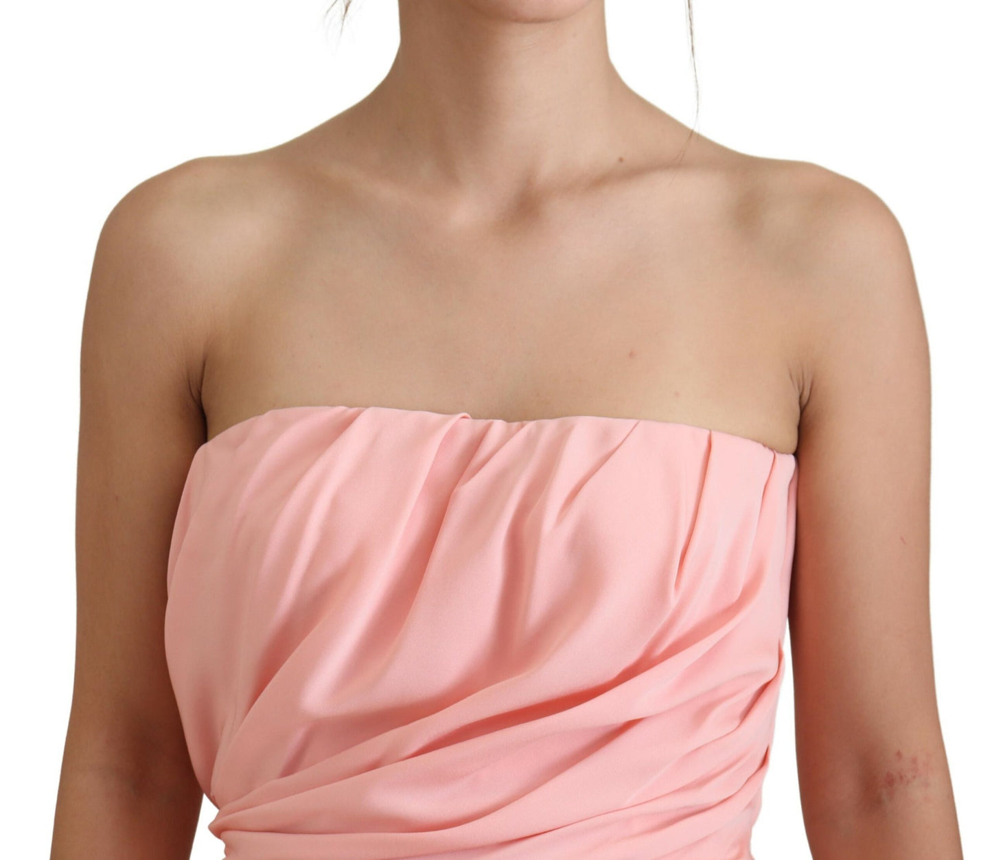 - Elegant Pink Strapless Midi Silhouette