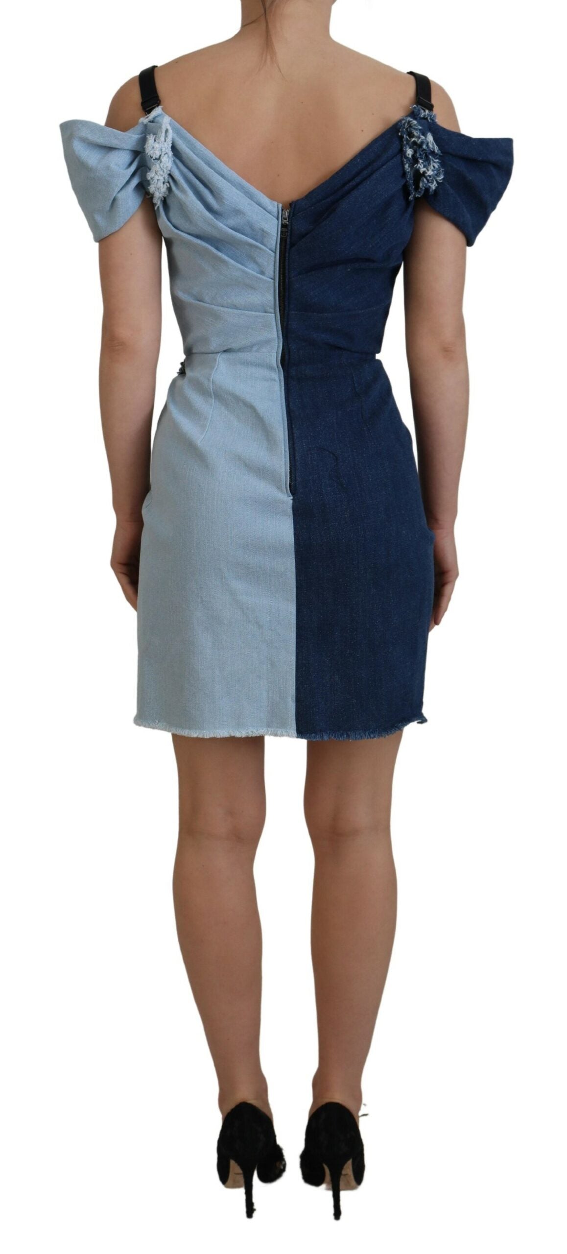 - Chic Two Tone Denim Sheath Dress