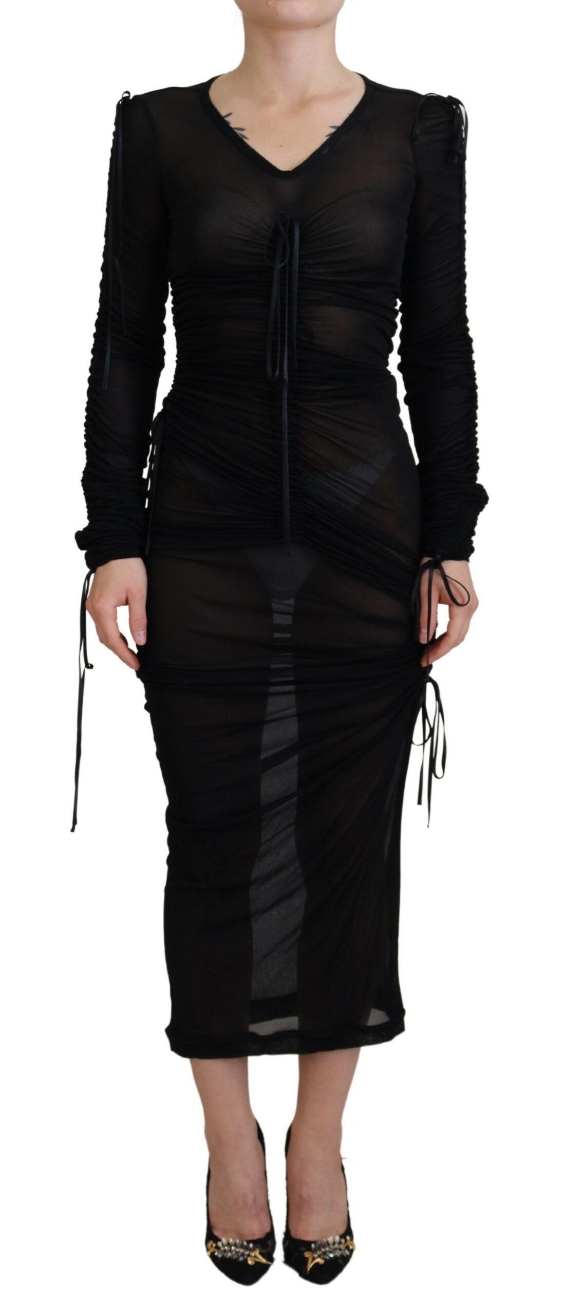 - Elegant Black Silk Blend Bodycon Dress