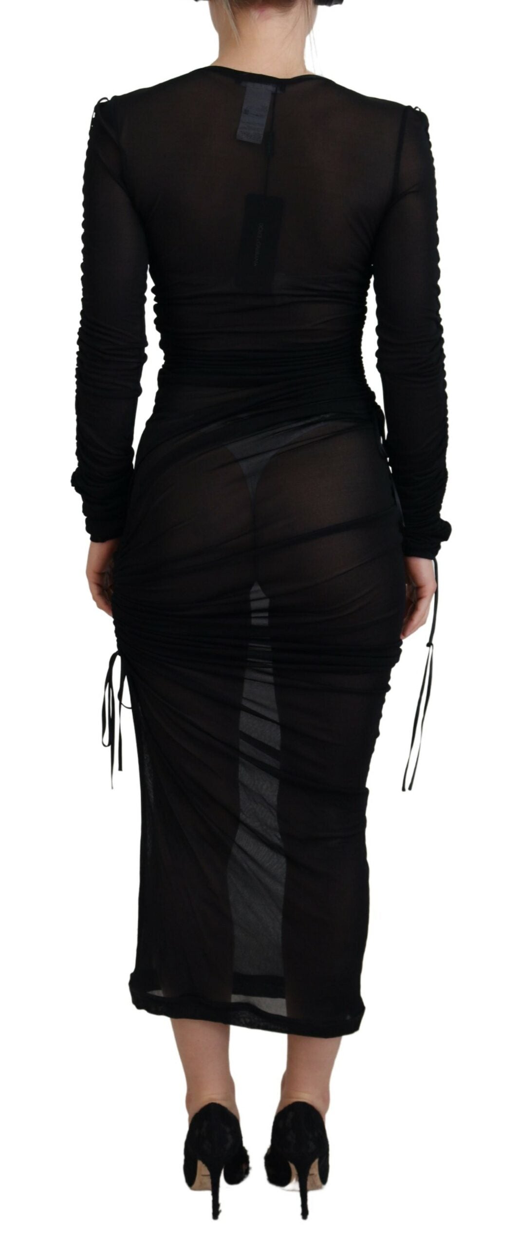 - Elegant Black Silk Blend Bodycon Dress