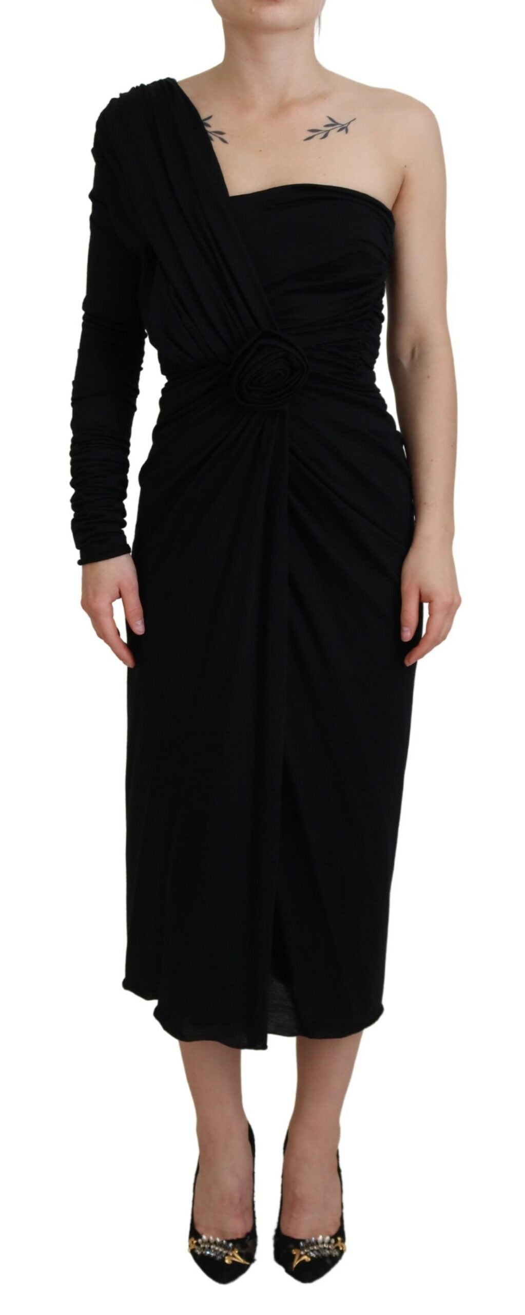 - Elegant One-Shoulder Sheath Midi Dress