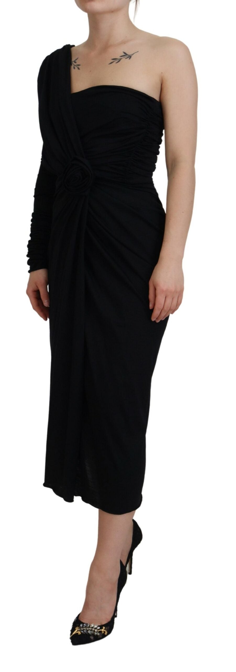 - Elegant One-Shoulder Sheath Midi Dress