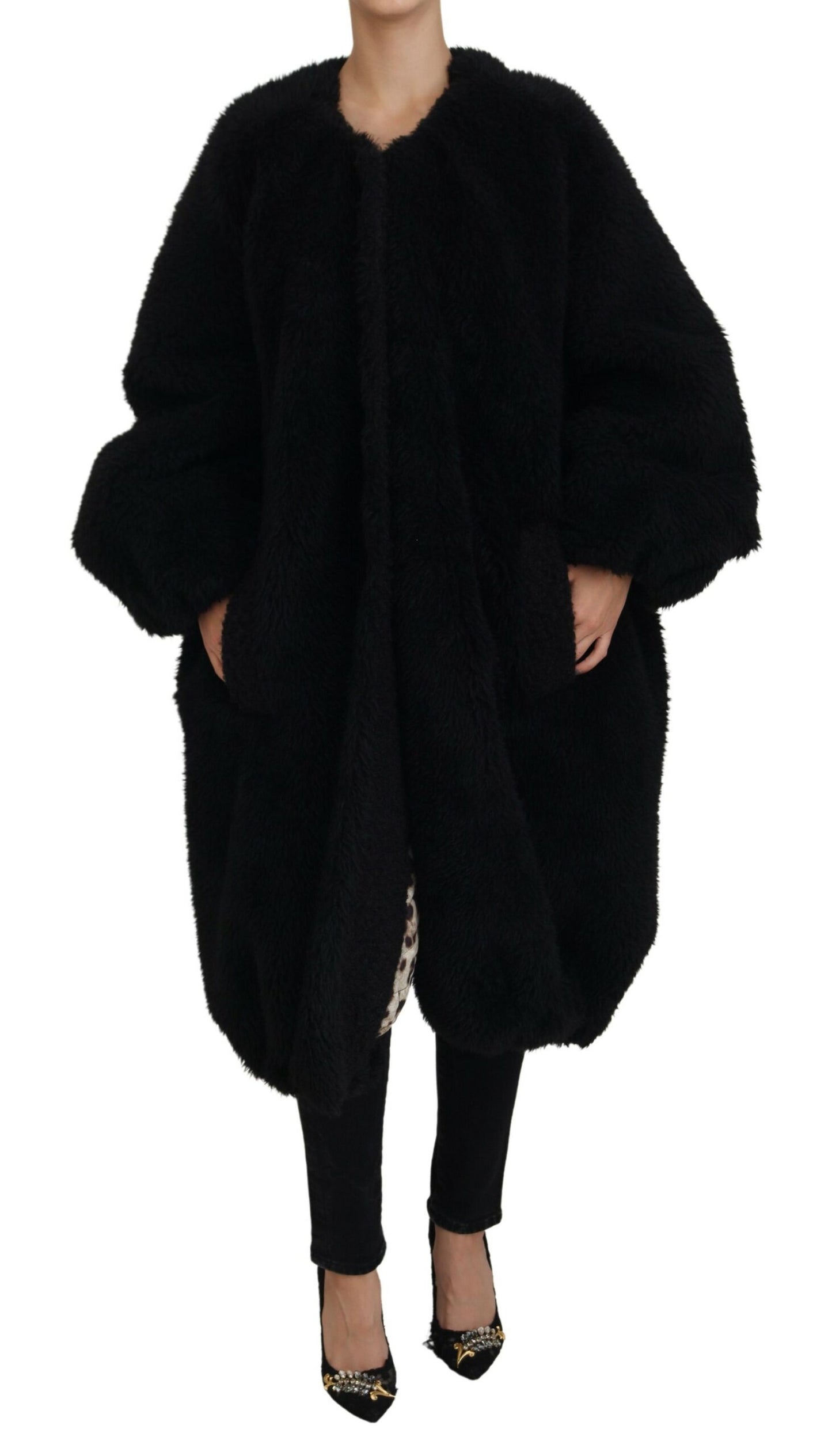 - Elegant Black Cashmere Blend Overcoat Jacket