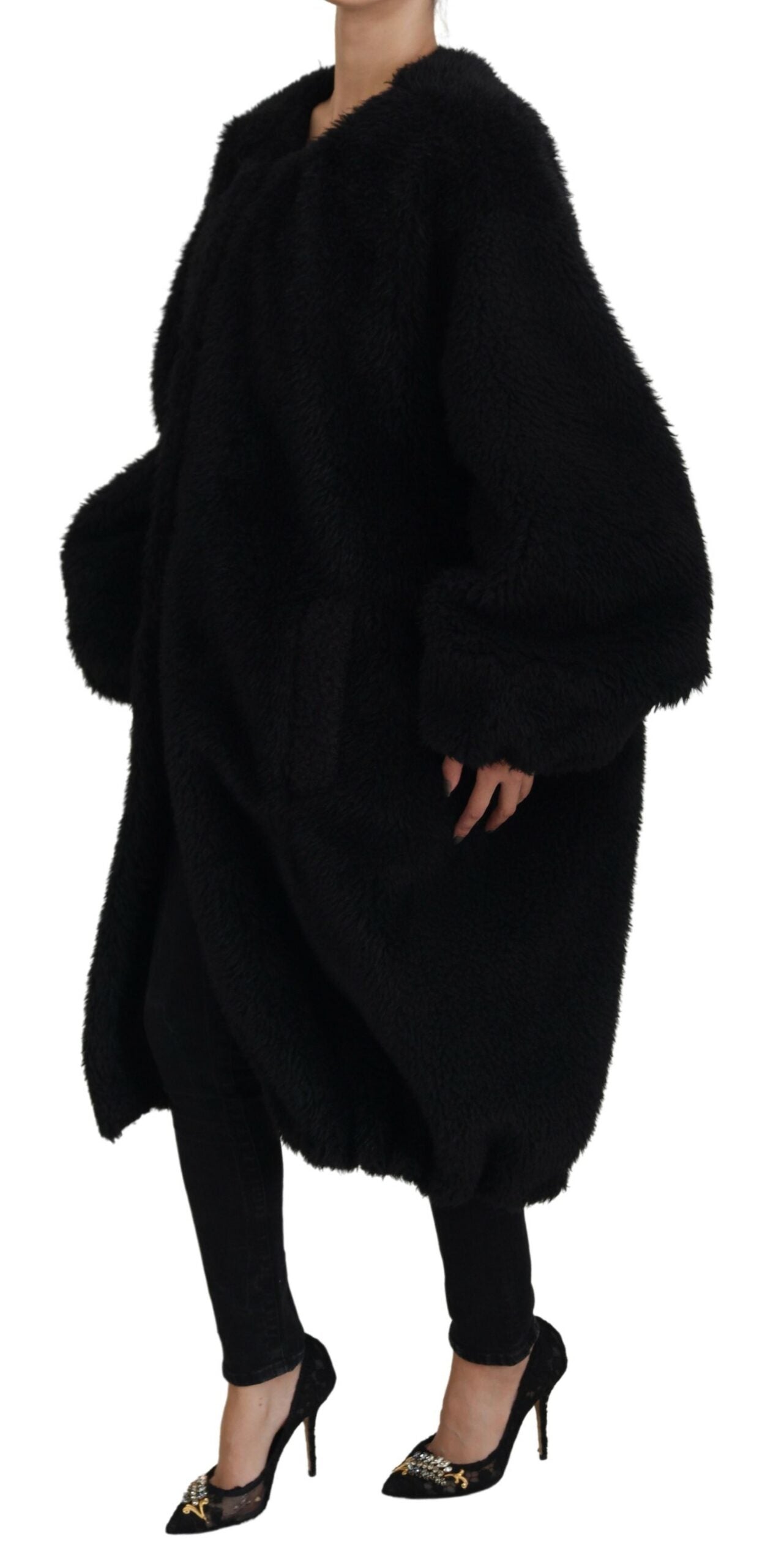 - Elegant Black Cashmere Blend Overcoat Jacket