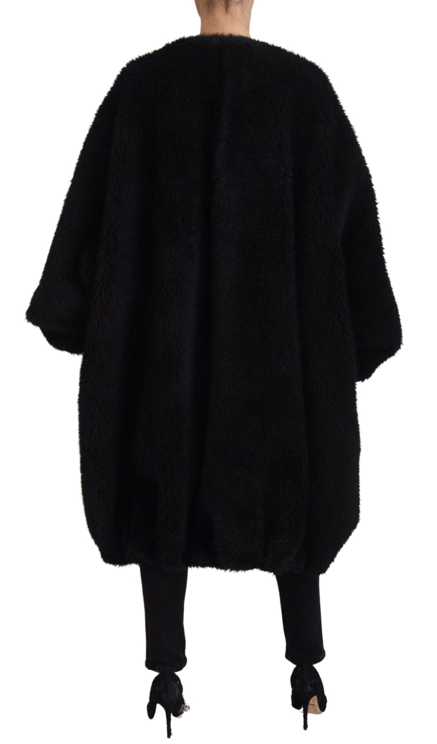 - Elegant Black Cashmere Blend Overcoat Jacket