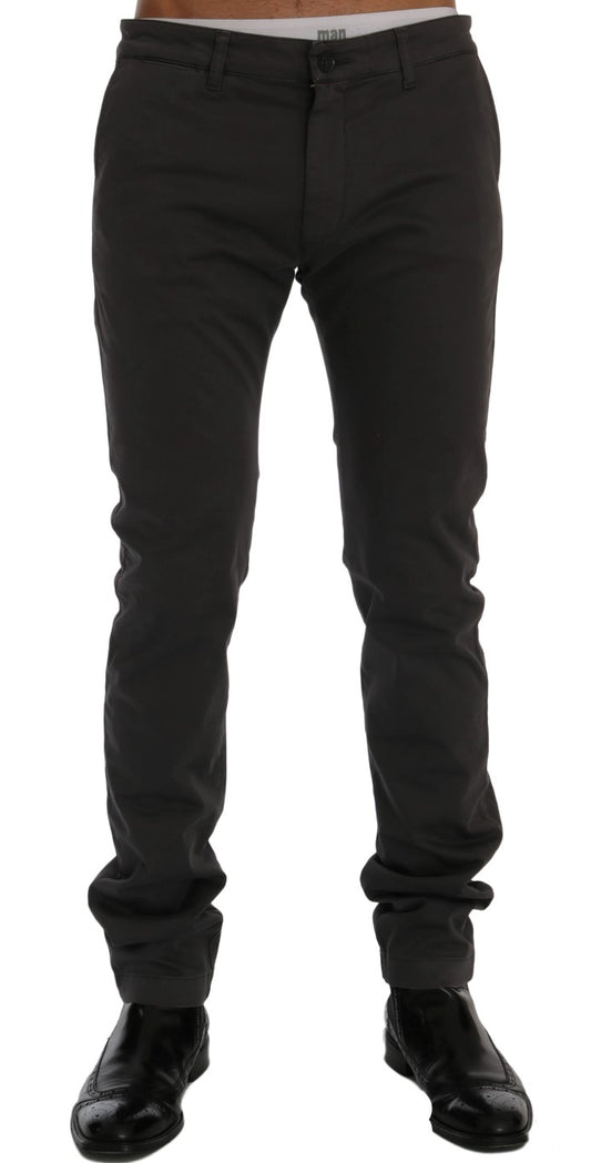- Elegant Slim-Fit Gray Cotton Trousers