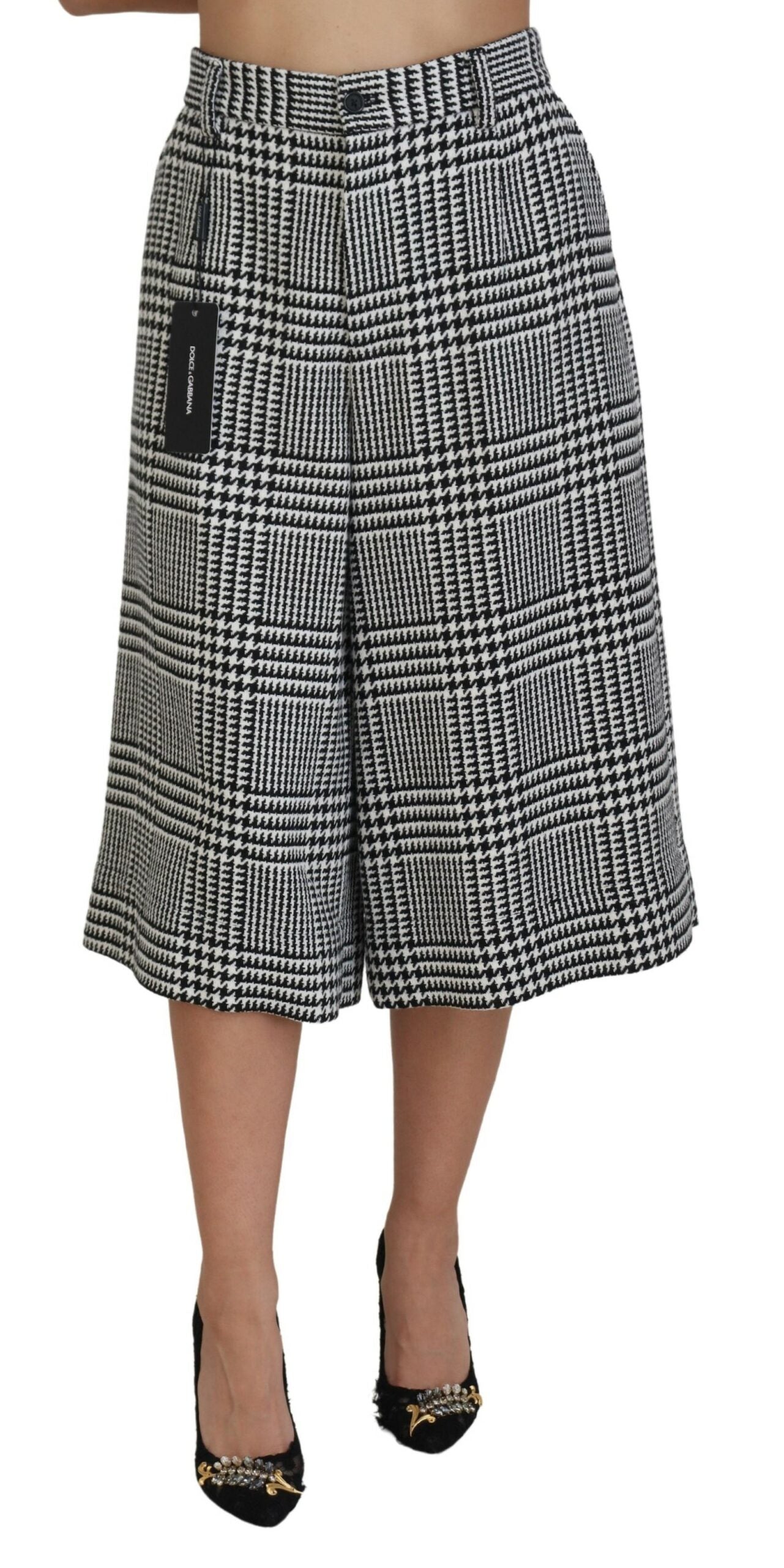 - Elegant High Waist Plaid Midi Pants