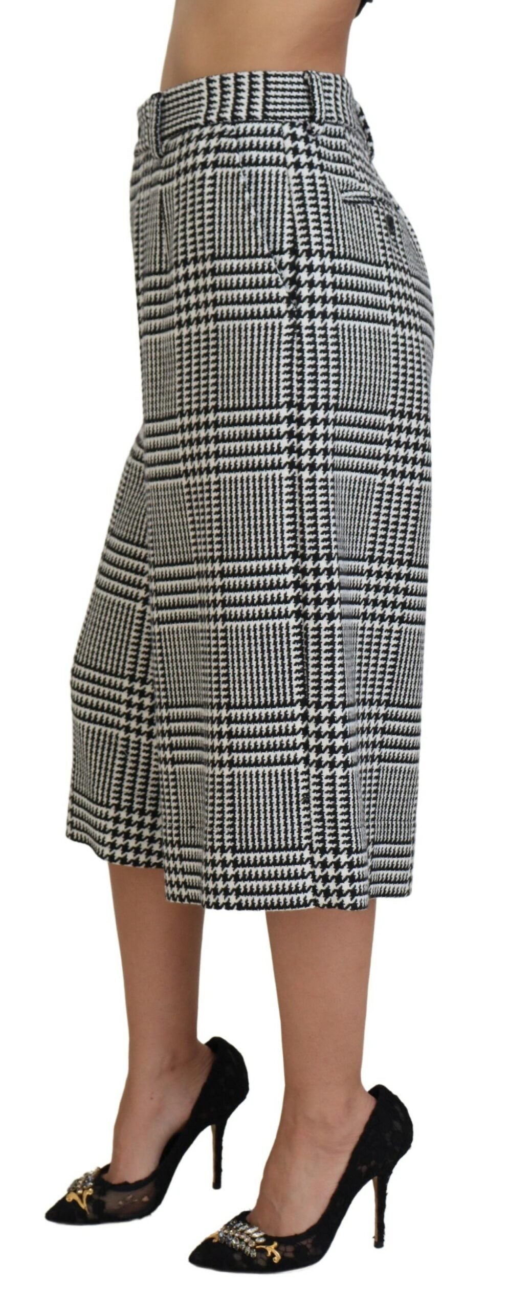 - Elegant High Waist Plaid Midi Pants