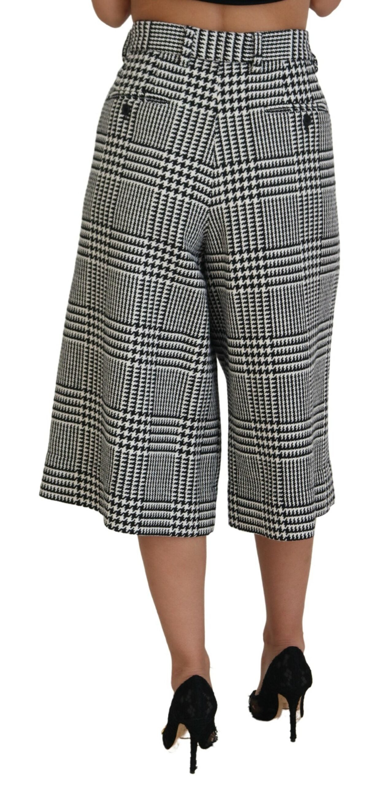 - Elegant High Waist Plaid Midi Pants