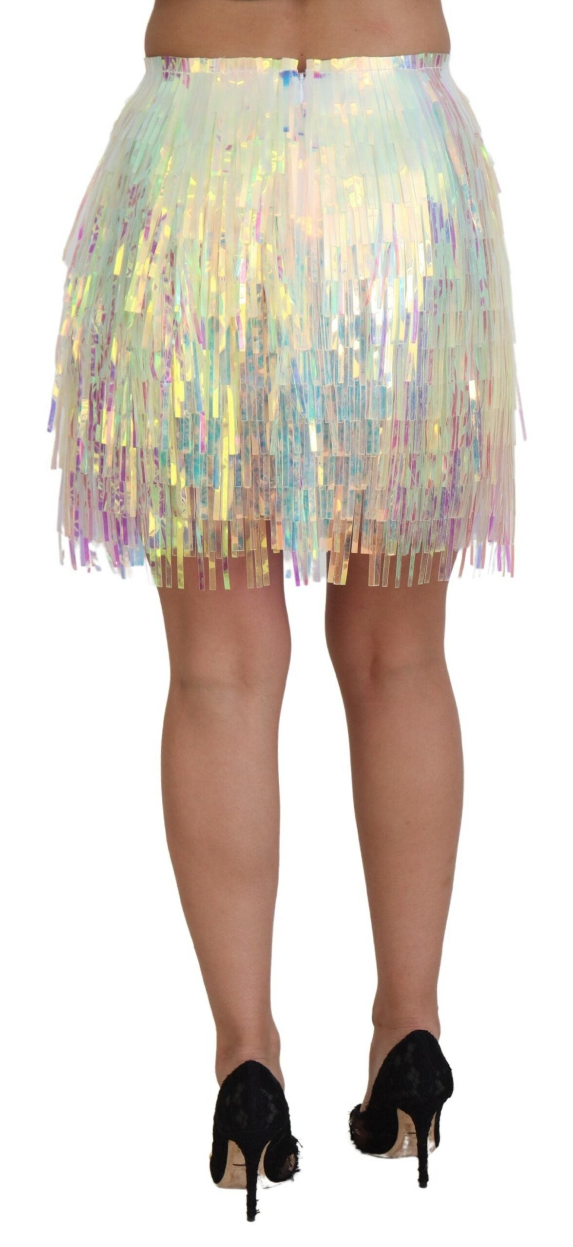 - Iridescent Fringe Mini Skirt Mid Waist