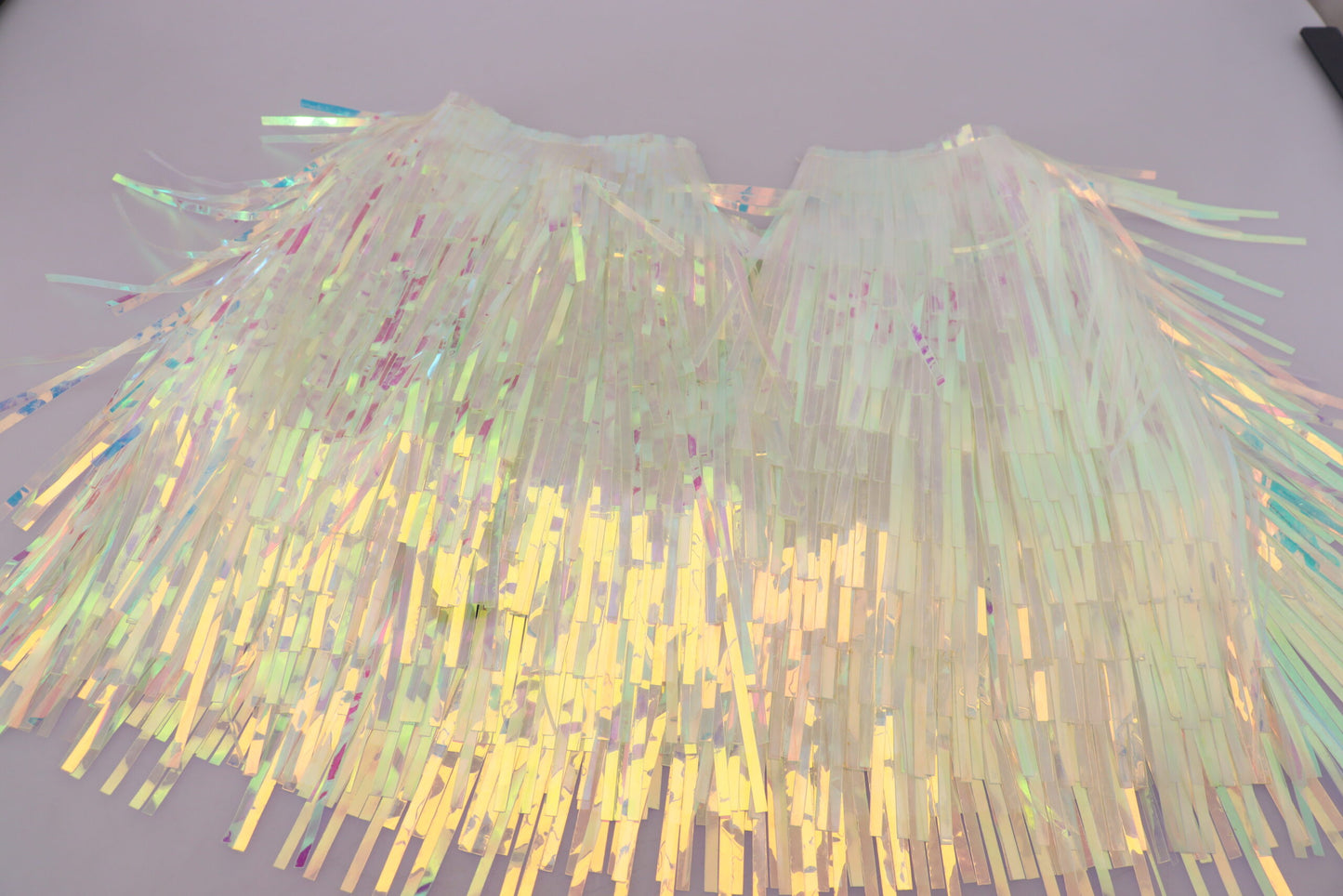 - Iridescent Fringe Mini Skirt Mid Waist