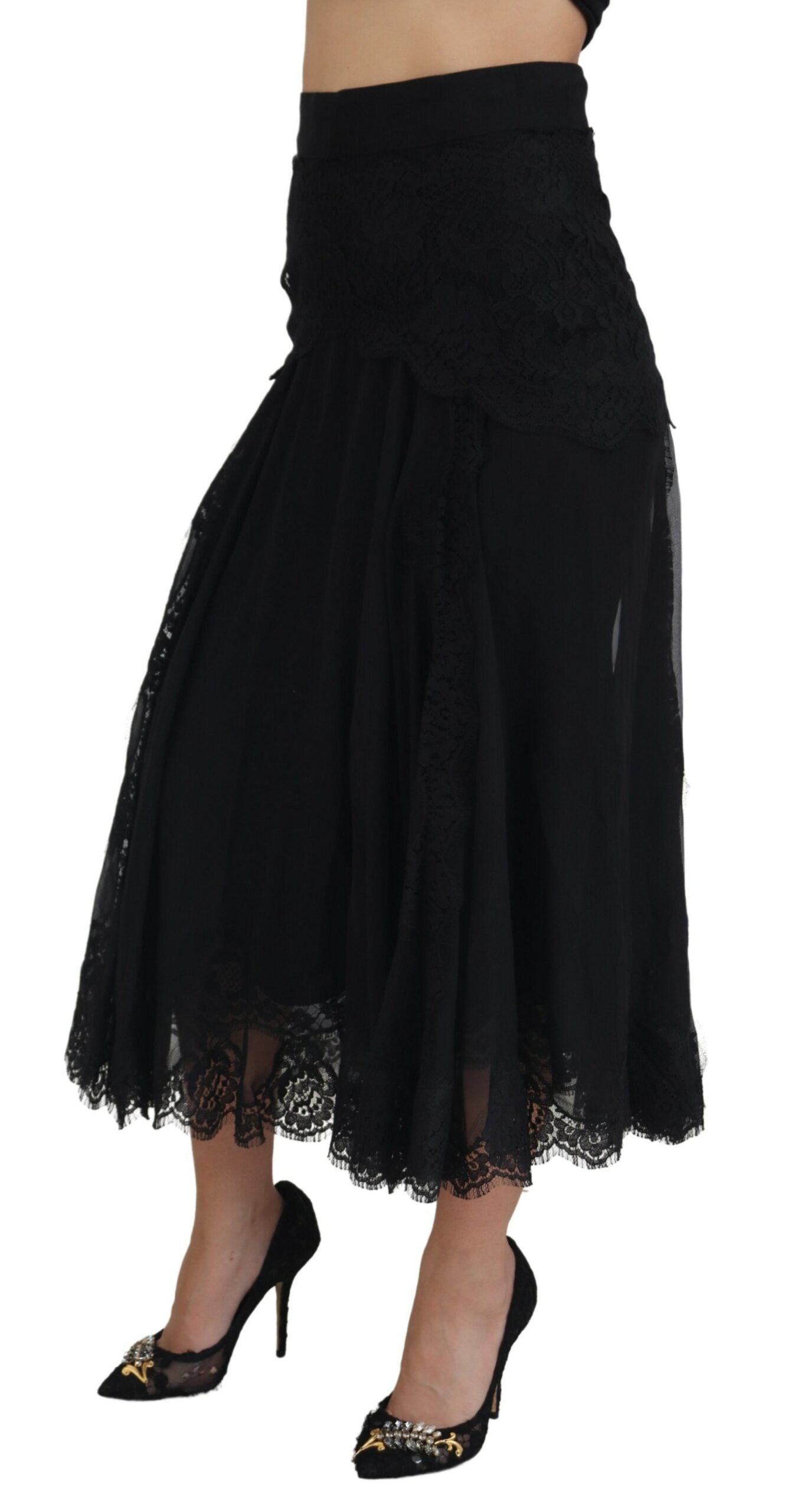 - Elegant High-Waist Midi Silk-Blend Skirt