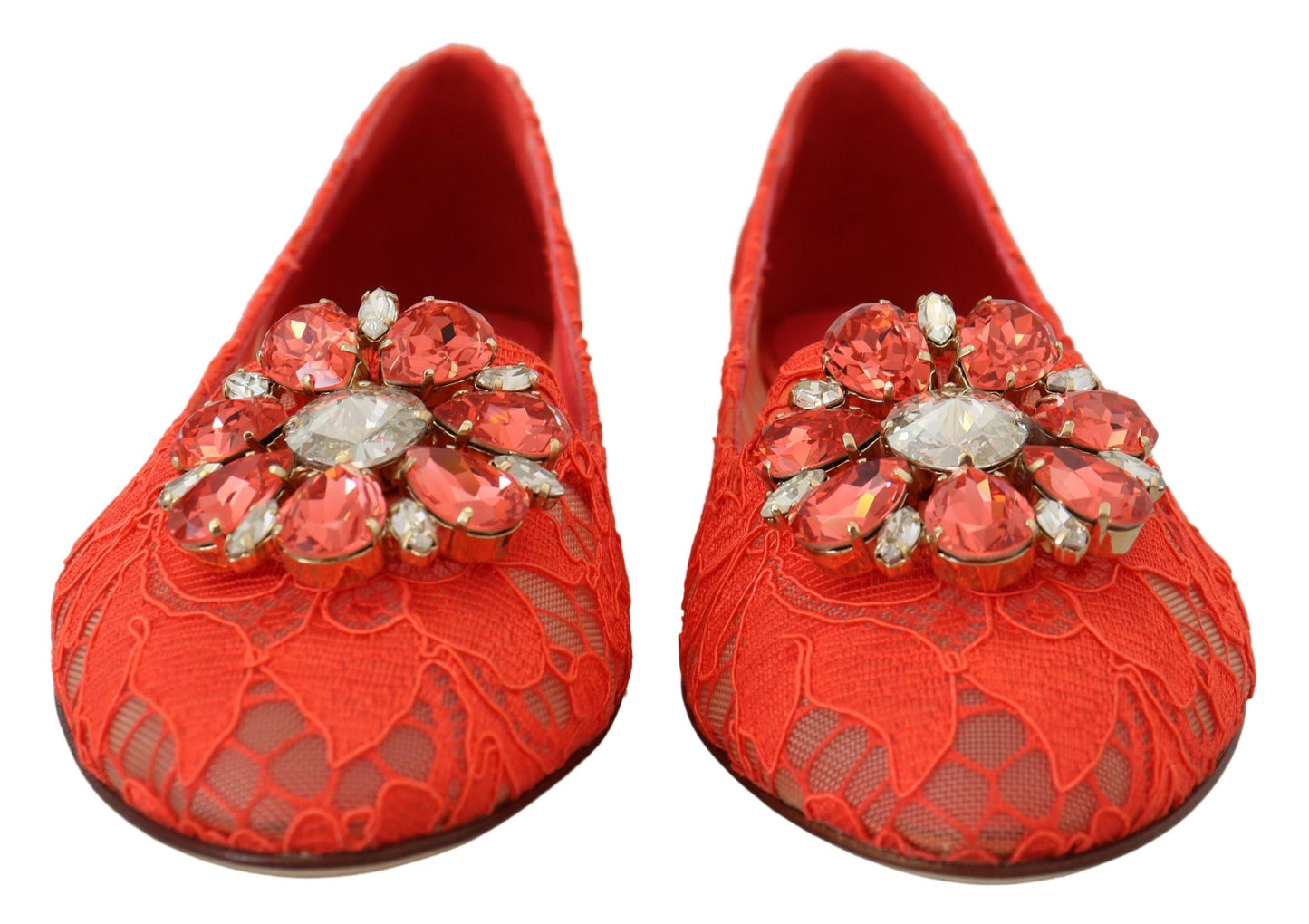 - Elegant Lace Vally Flats in Coral Red