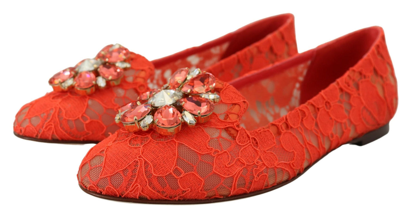 - Elegant Lace Vally Flats in Coral Red
