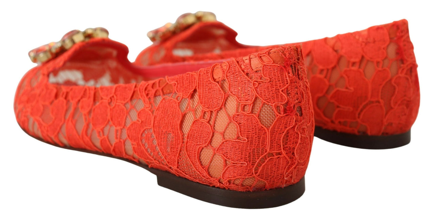 - Elegant Lace Vally Flats in Coral Red