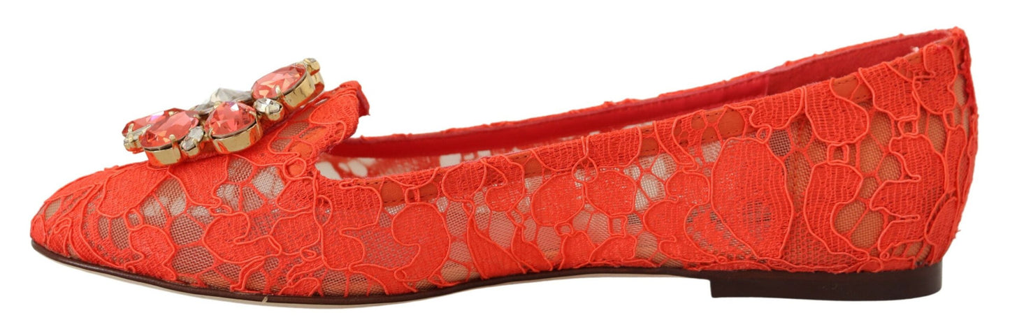 - Elegant Lace Vally Flats in Coral Red