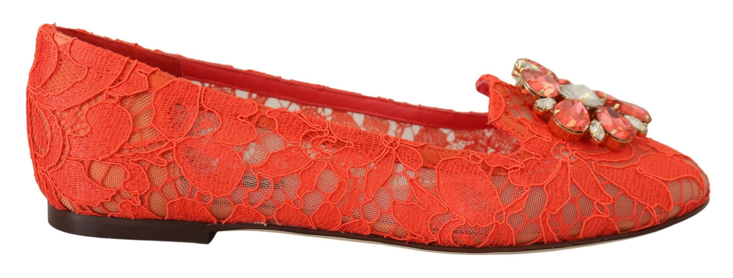 - Elegant Lace Vally Flats in Coral Red