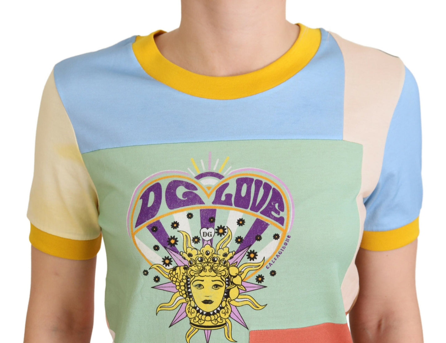 - Patchwork Print Cotton Crewneck Tee