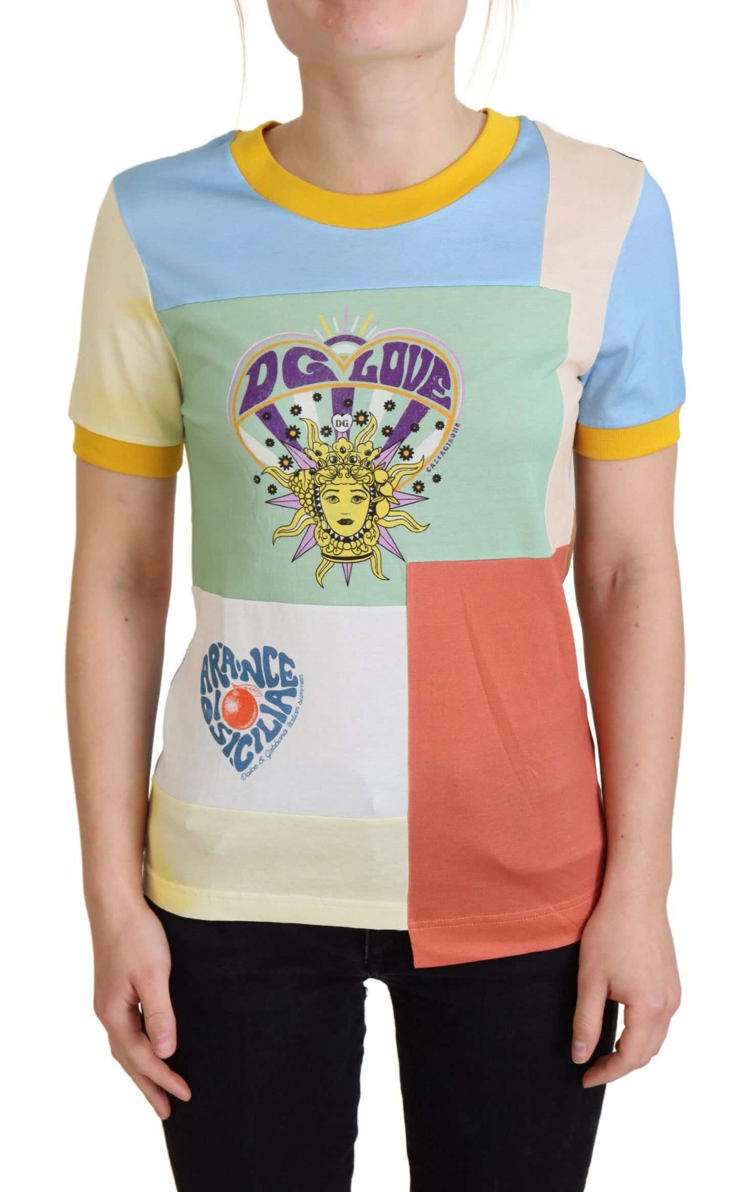 - Patchwork Print Cotton Crewneck Tee