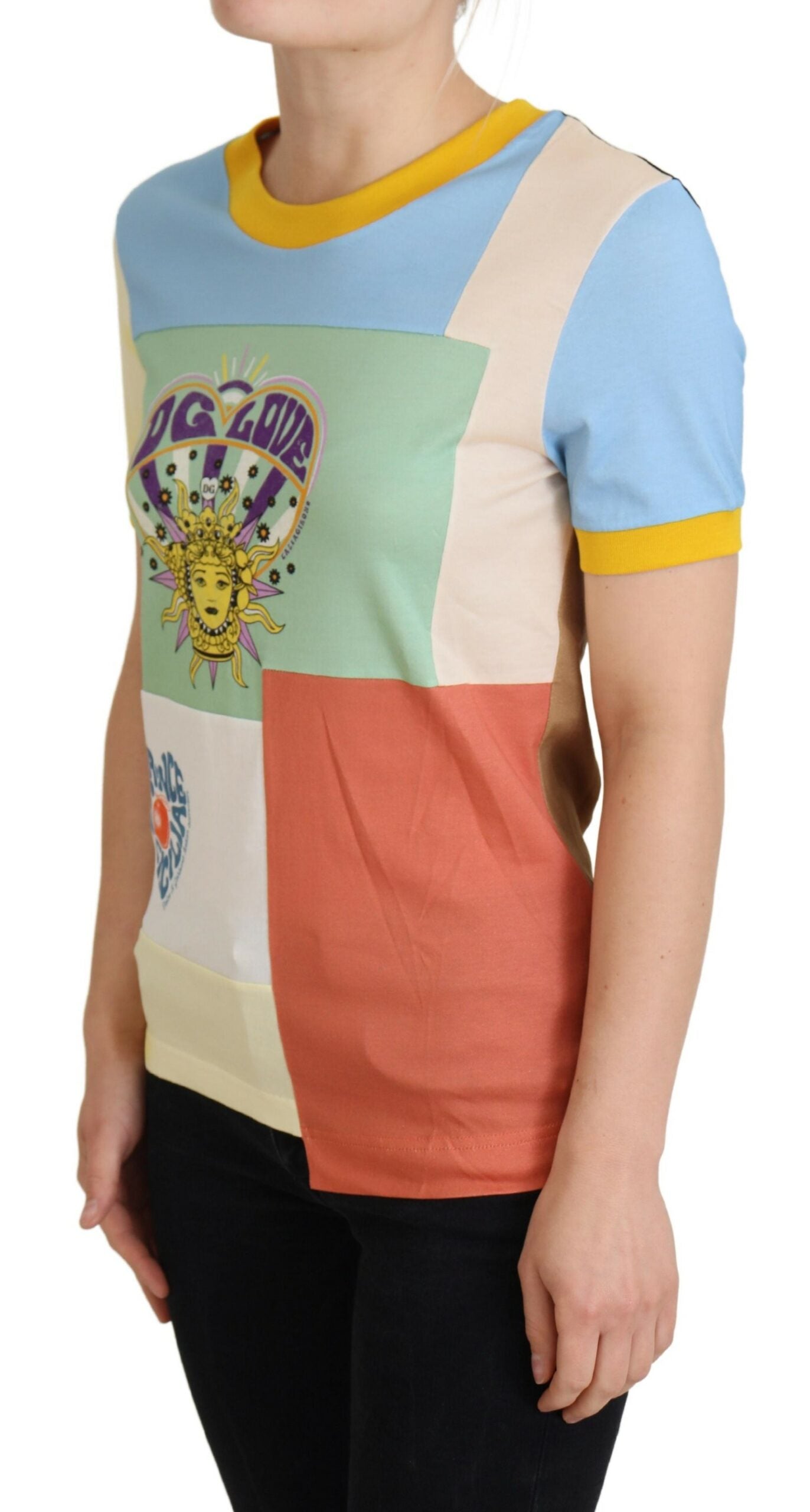 - Patchwork Print Cotton Crewneck Tee