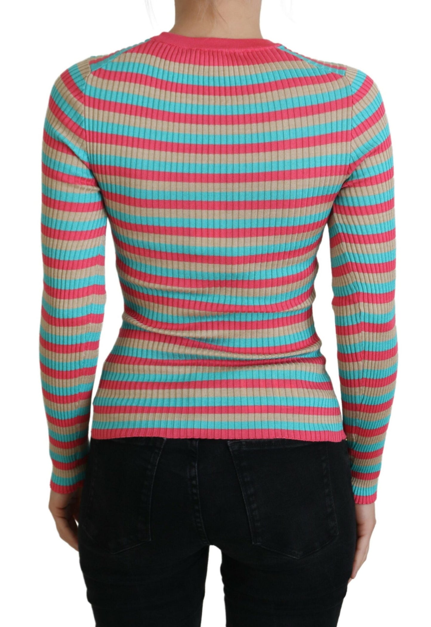 - Elegant Striped Silk Crewneck Pullover