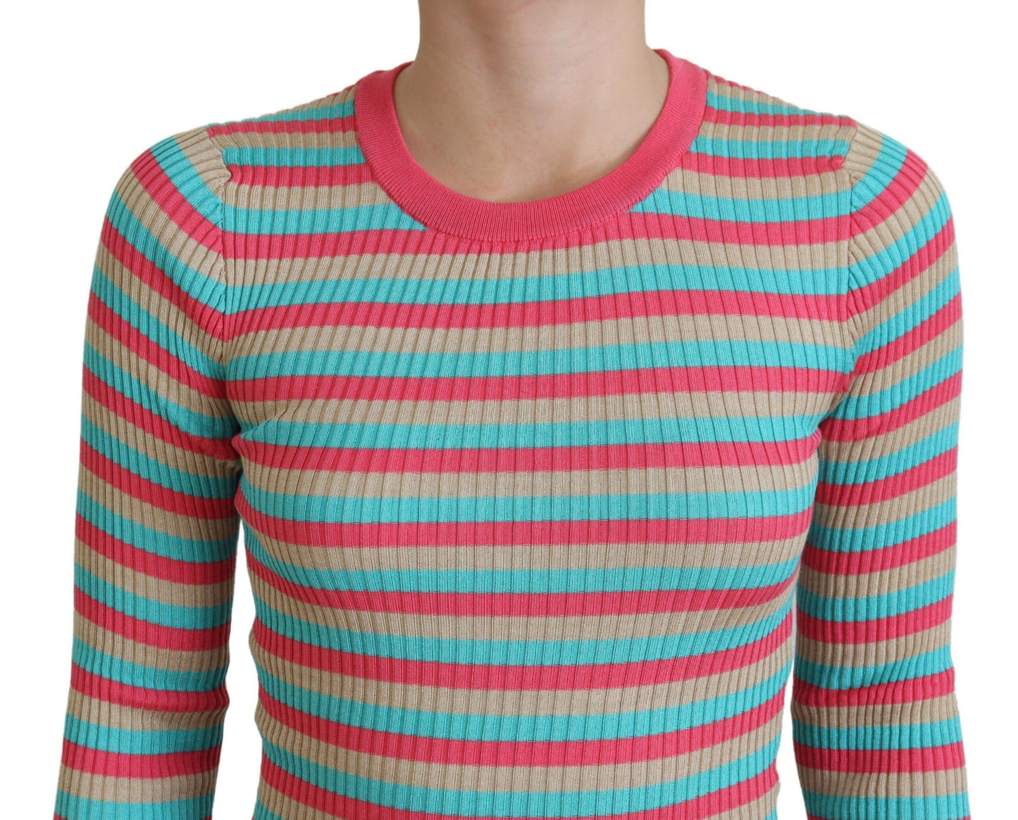 - Elegant Striped Silk Crewneck Pullover