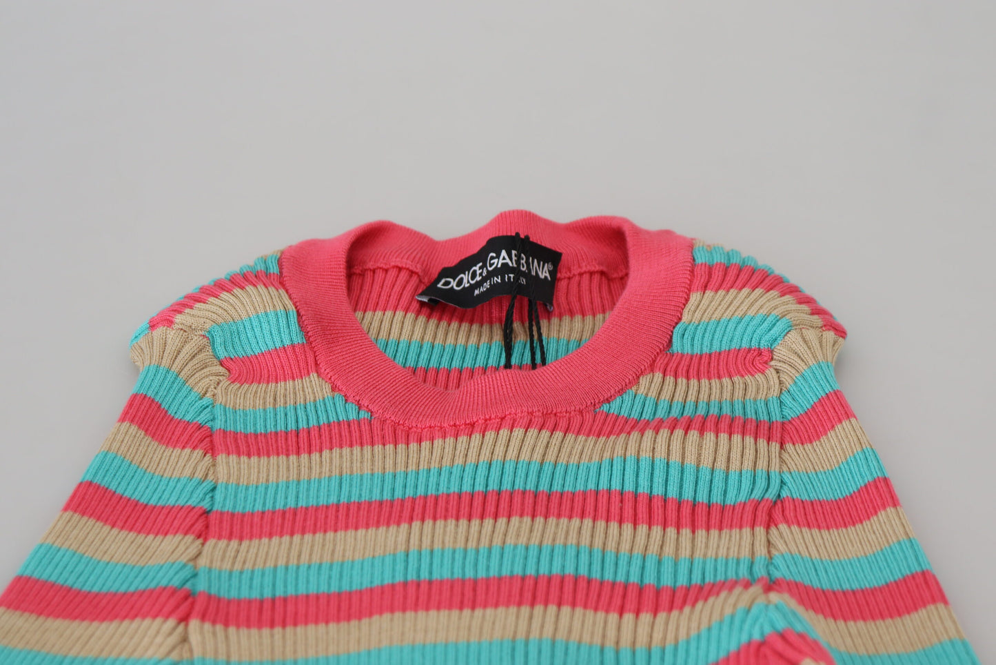 - Elegant Striped Silk Crewneck Pullover