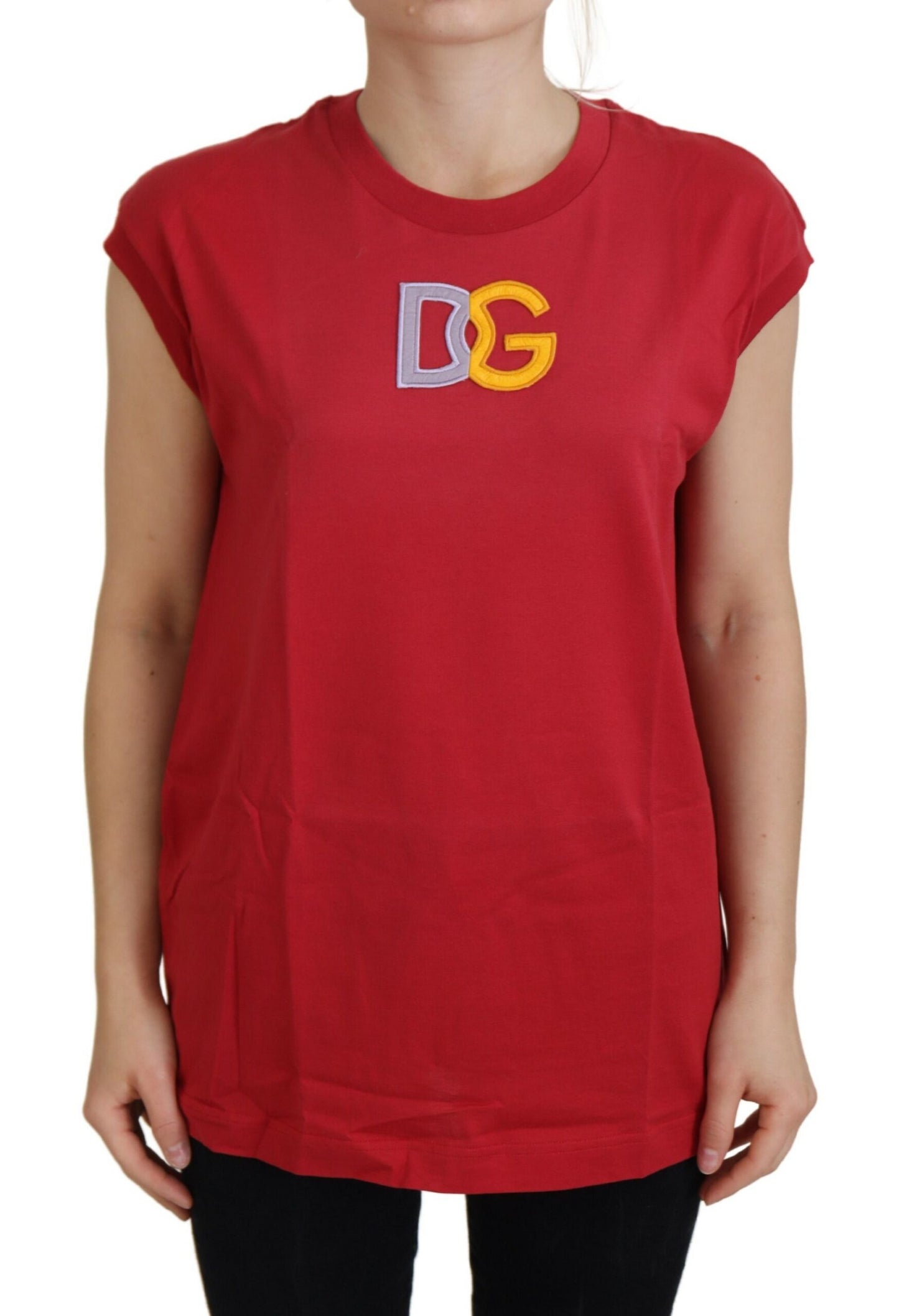 - Elegant Red Sleeveless Cotton Tank Top